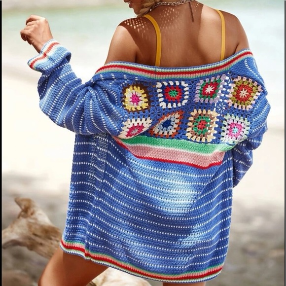 Delilah Wear Sweaters - New Striped geo pattern knit cardigan